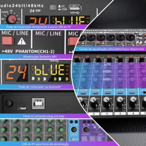 Mesa De Som Teyun A8 Com 8 Canais Bluetooth Usb Phantom+ 48v - Image 4